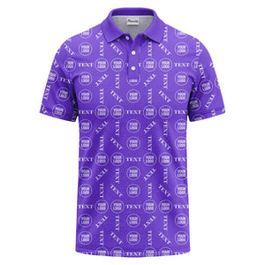 custom logo & text repeat all over print polo shirt
