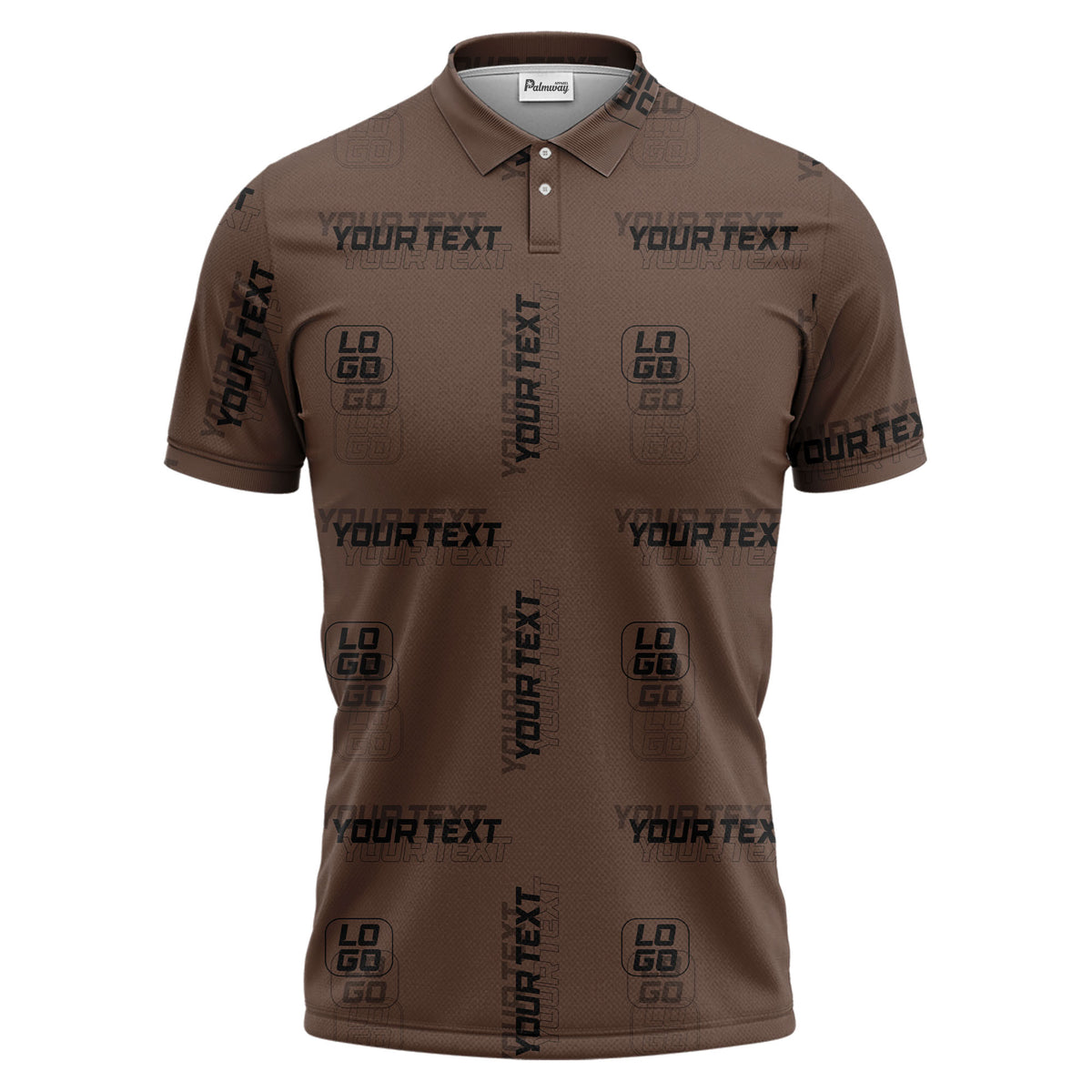 custom logo & text repeat pattern black polo shirt for men