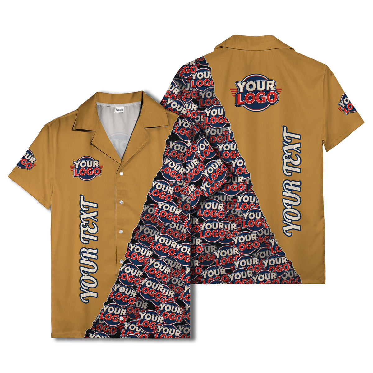 custom logo & vertical text repeat pattern hawaiian shirt