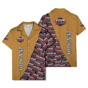 custom logo & vertical text repeat pattern hawaiian shirt