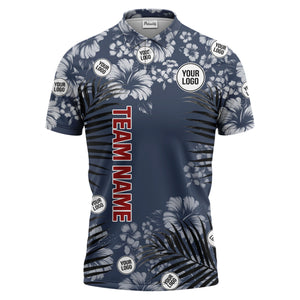 custom multi color tropical hibiscus palm leaf floral golf polo shirt for men