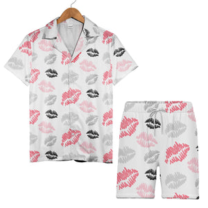 Cute Dinosaur Love Hawaiian Shirt with Hearts and Green Foliage Accents
