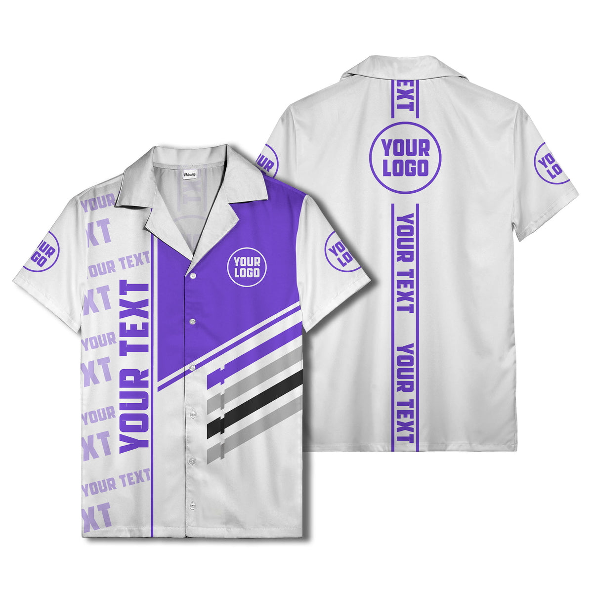 diagonal stripes custom logo repeat graphic hawaiian shirt