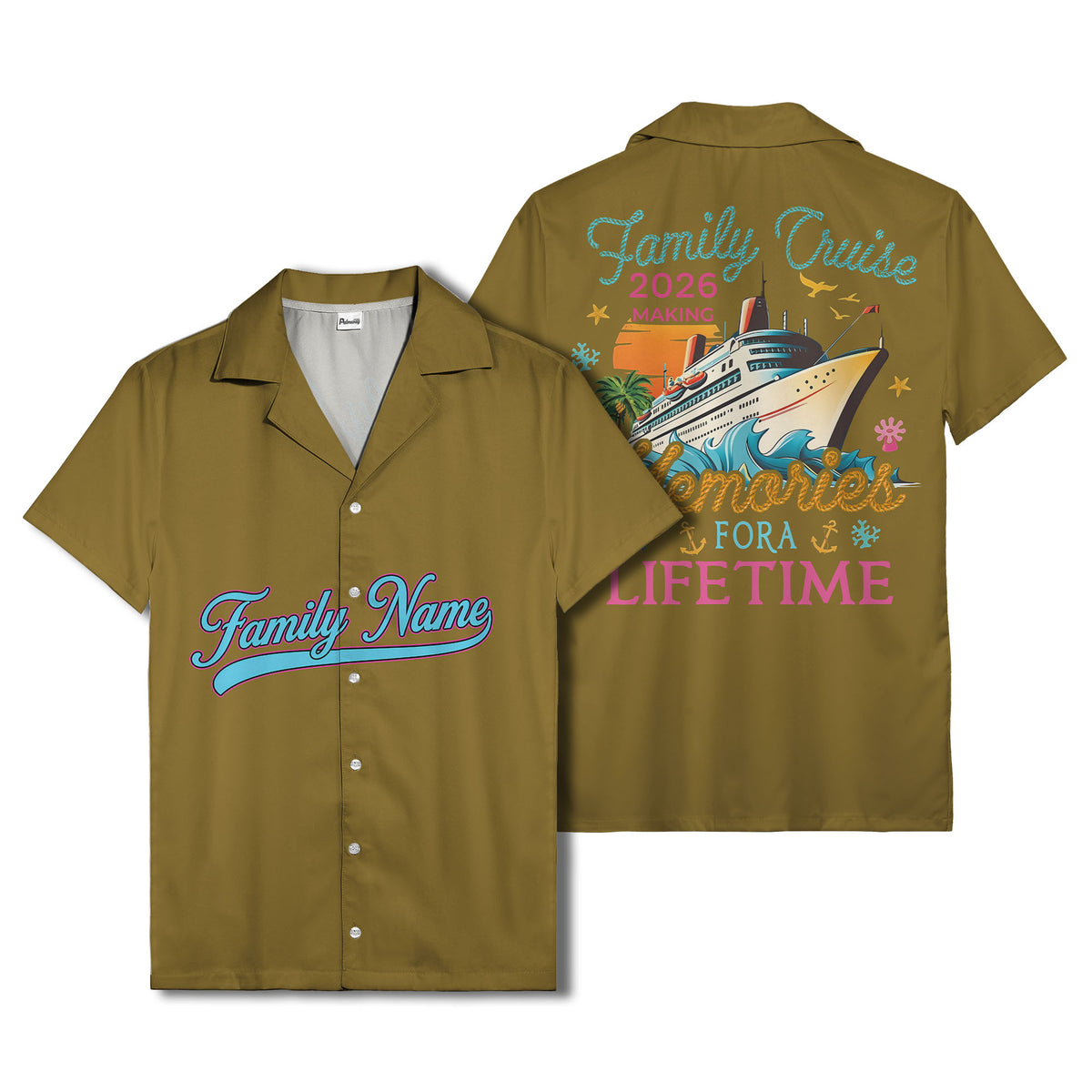 family name script & logo circle personalized hawaiian shirt