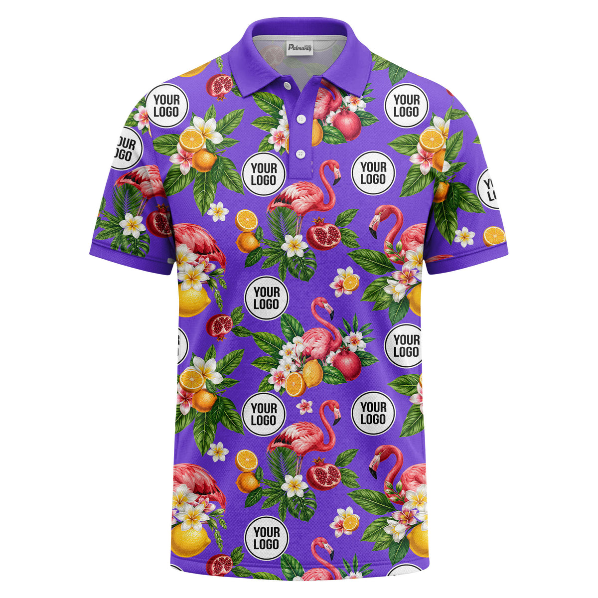 flamingo & lemon watercolor print polo shirt for men