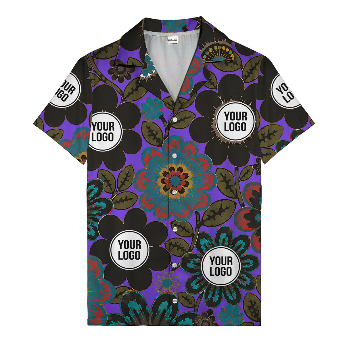 floral mandala & custom logo circle hawaiian shirt for men