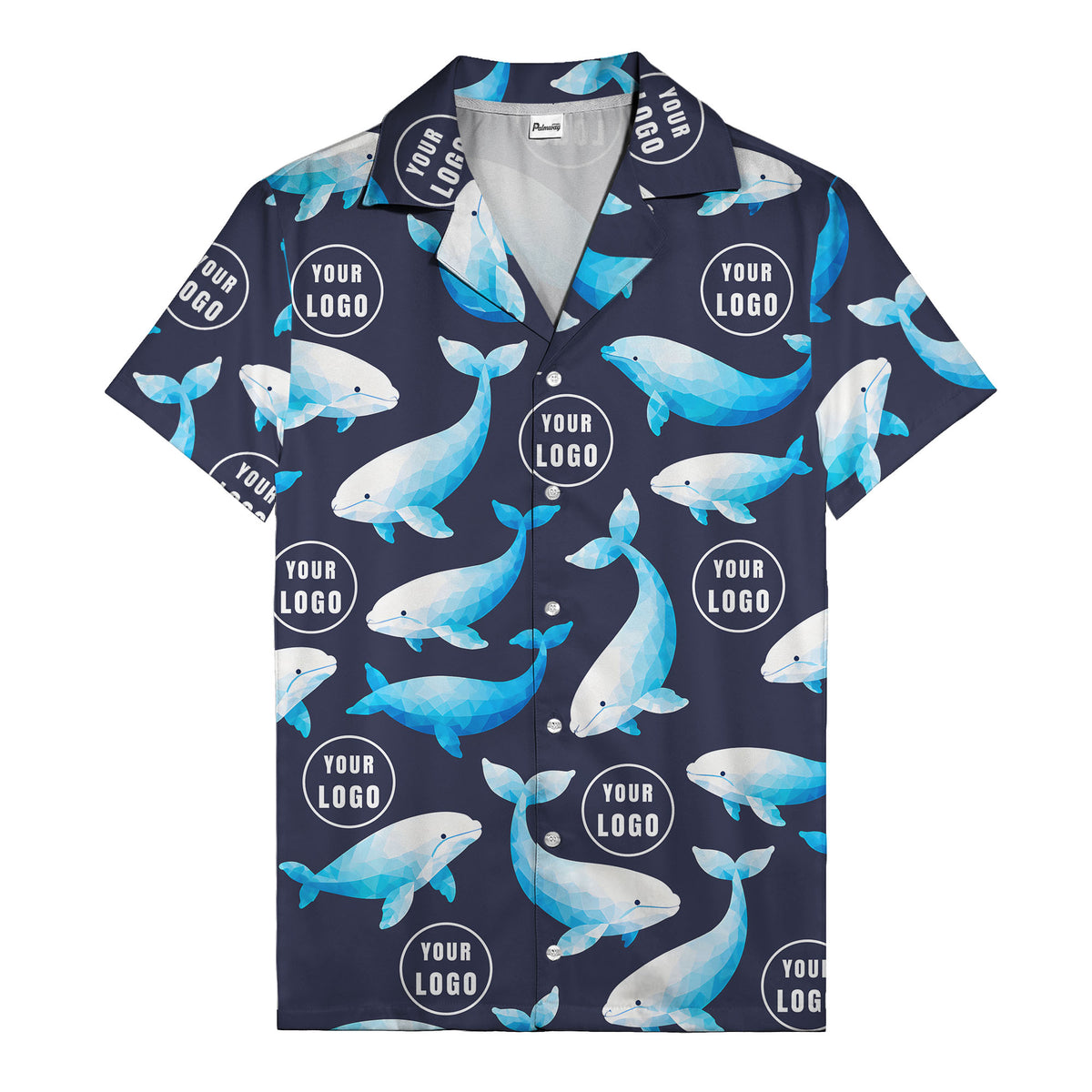 geometric beluga whales & custom logo circles hawaiian shirt for oceanic adventures
