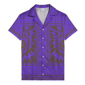 geometric palm leaves checkerboard border hawaiian shirt for men