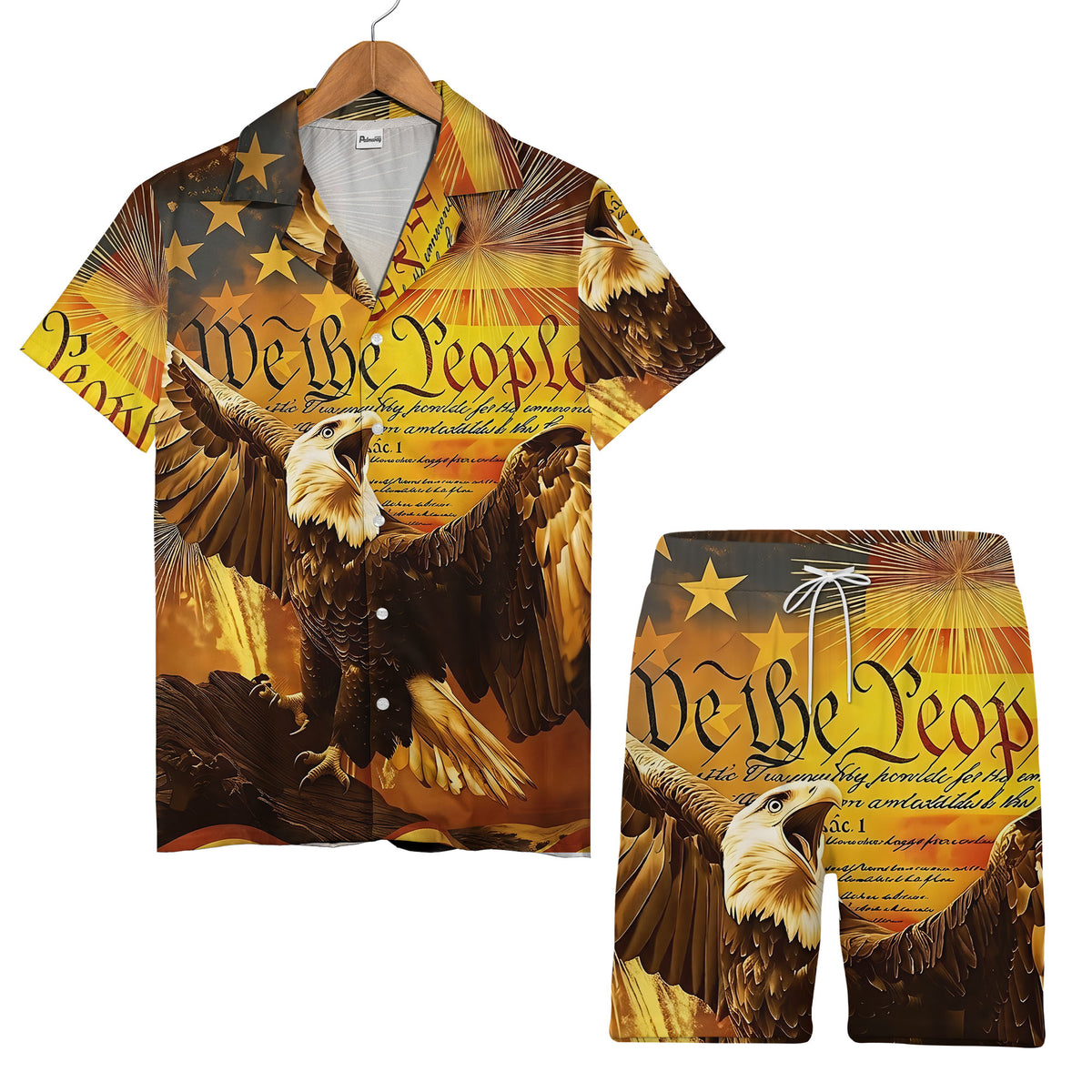 Golden Eagle Hawaiian Shirt - Freedom Stars & Sunray Patriotic All-Over Print for Men