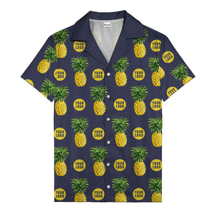 golden pineapple repeat & custom logo circles black hawaiian shirt