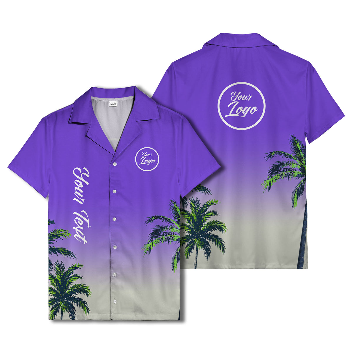 gradient palm tree silhouettes custom text hawaiian shirt for men
