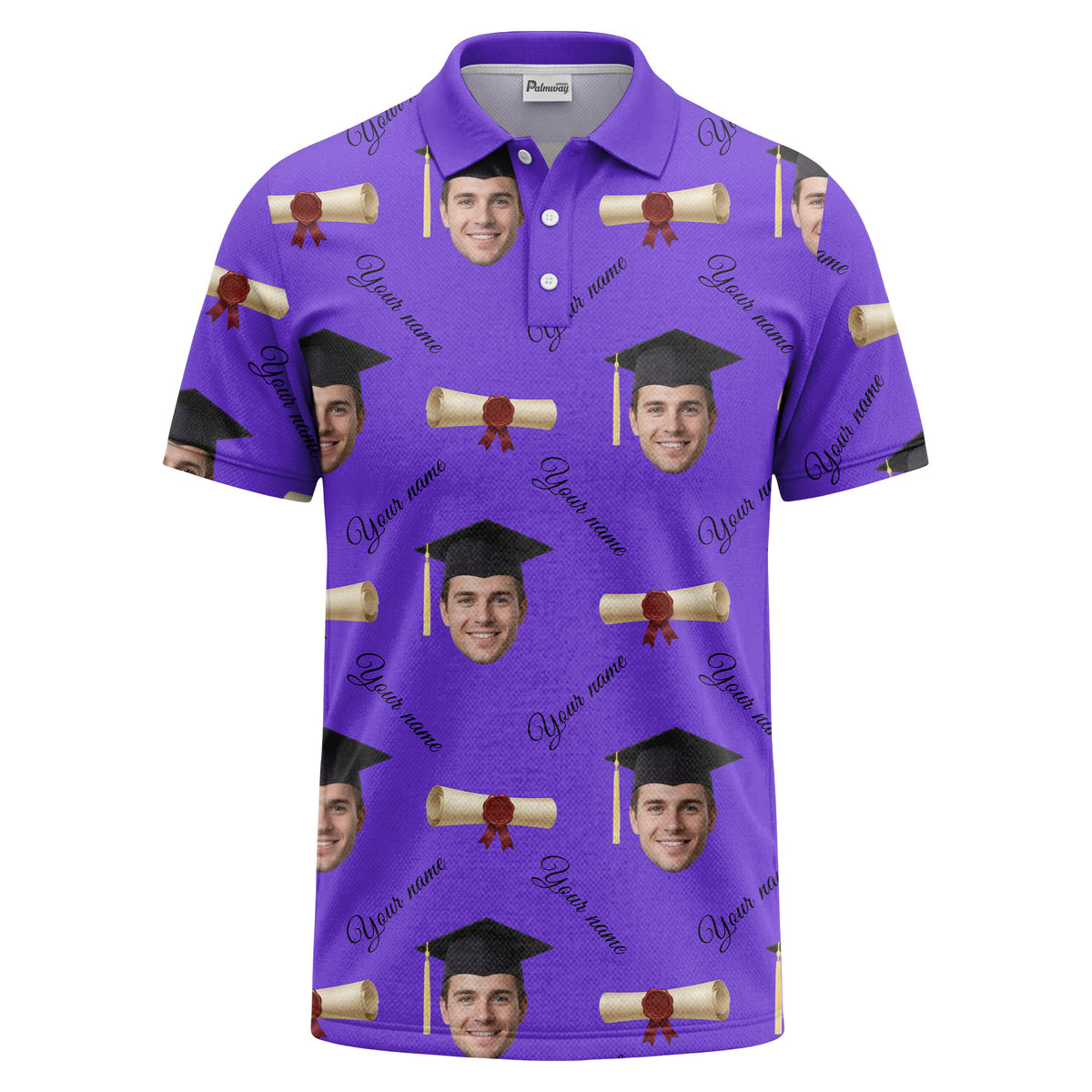 graduation caps & diploma scrolls over personalized faces polo shirt
