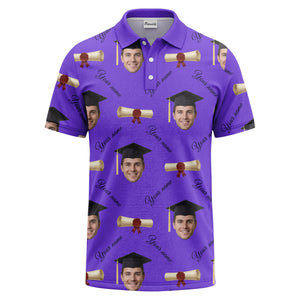 graduation caps & diploma scrolls over personalized faces polo shirt