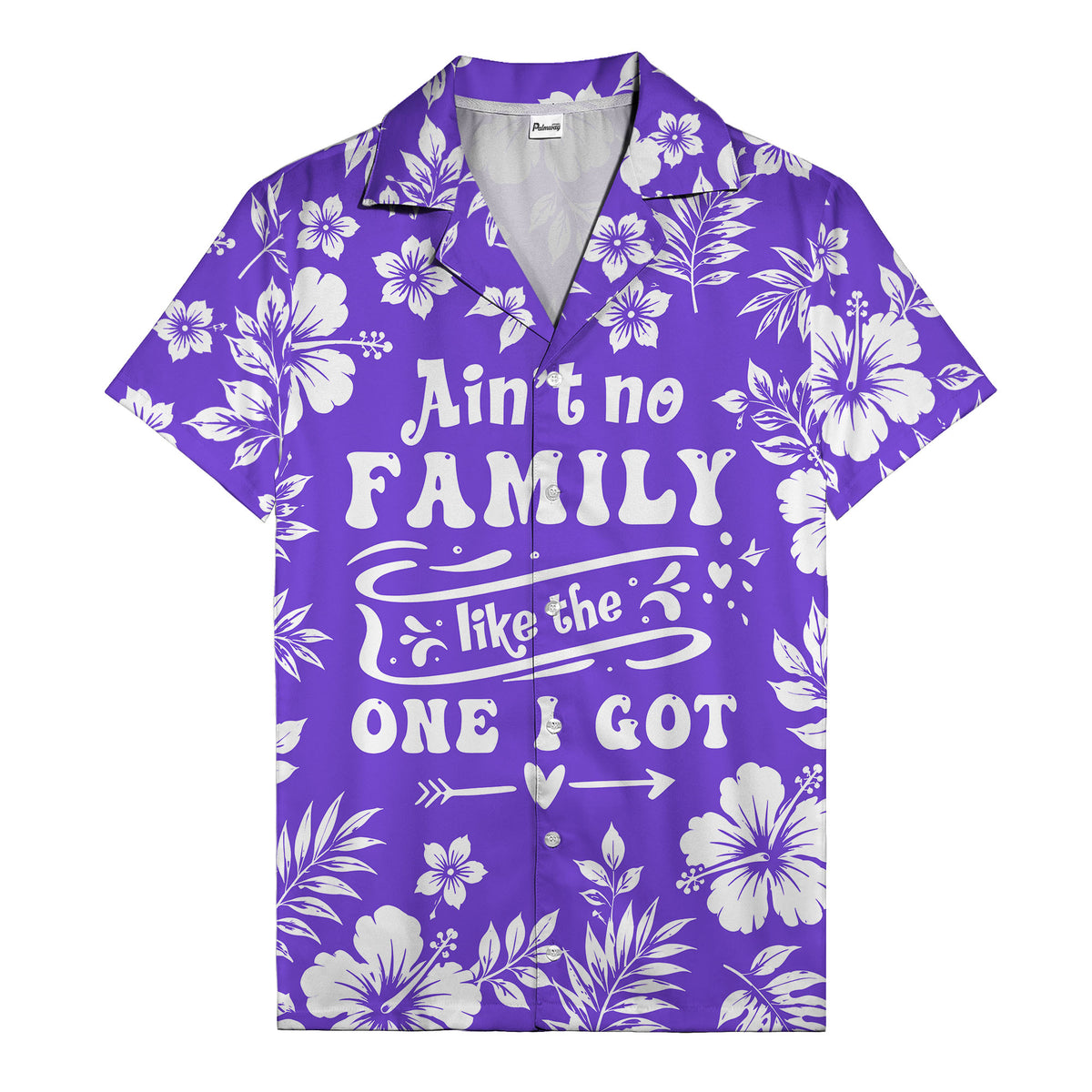 graphic white hibiscus & leaf family tribute hawaiian shirt