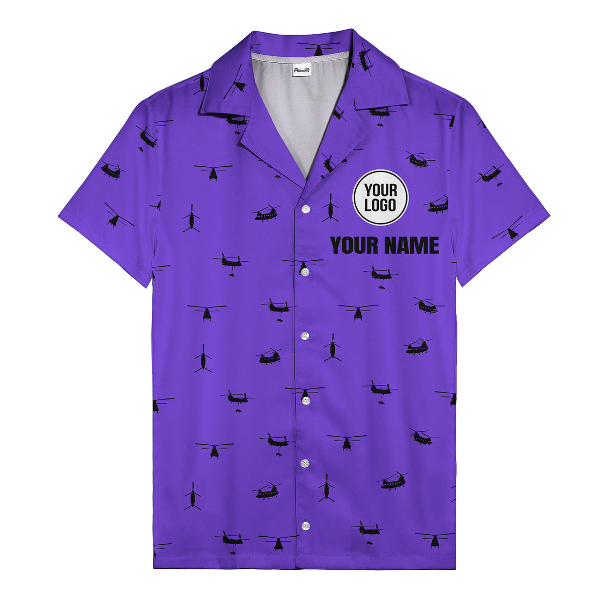 helicopter silhouette repeat military graphic hawaiian shirt for men