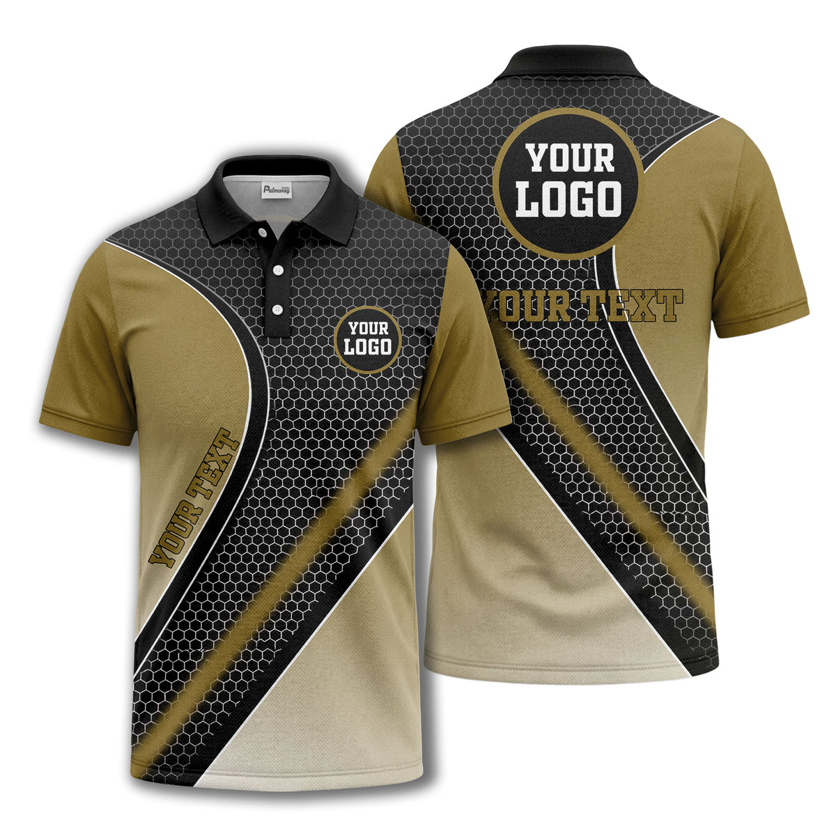 hexagonal gradient geometric print with customizable logo polo shirt