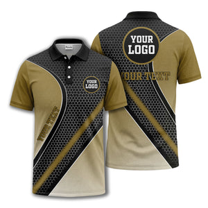 hexagonal gradient geometric print with customizable logo polo shirt