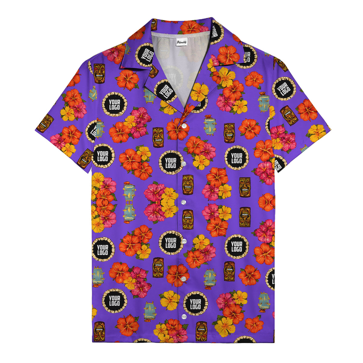 hibiscus & tiki masks all-over print hawaiian shirt for beach getaway