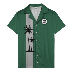 illustrated tropical island palm trees & birds yellow hawaiian shirt for men