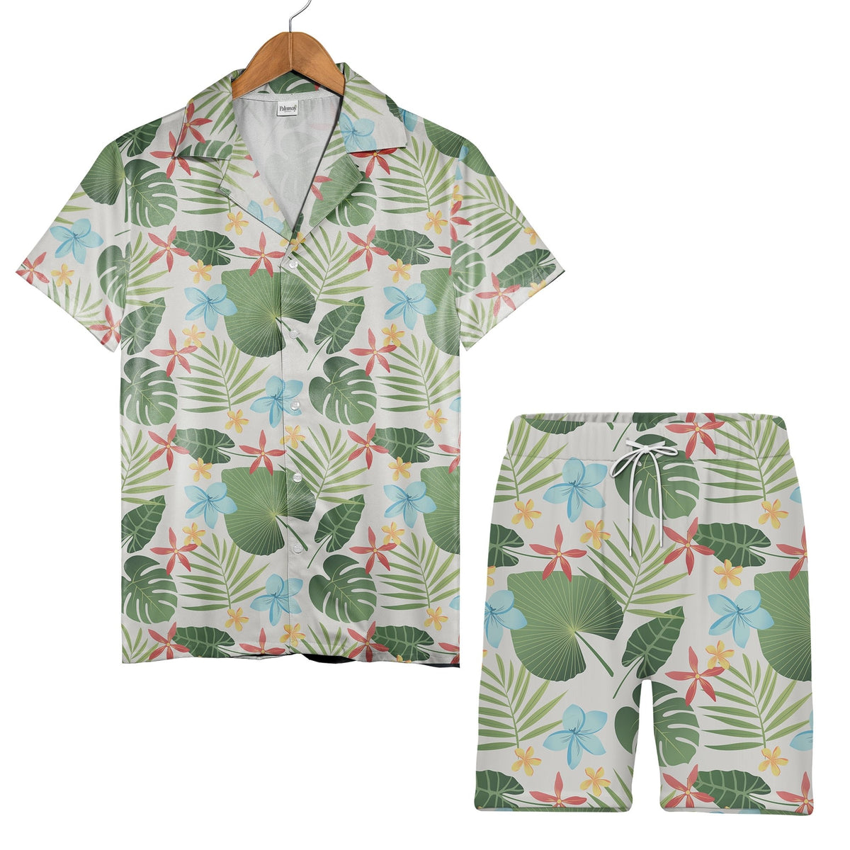 Light Beige Speckled Monstera Hawaiian Shirt with Alocasia and Star Flowers