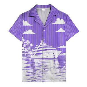 luxury yacht & palm trees tropical beach scene hawaiian shirt