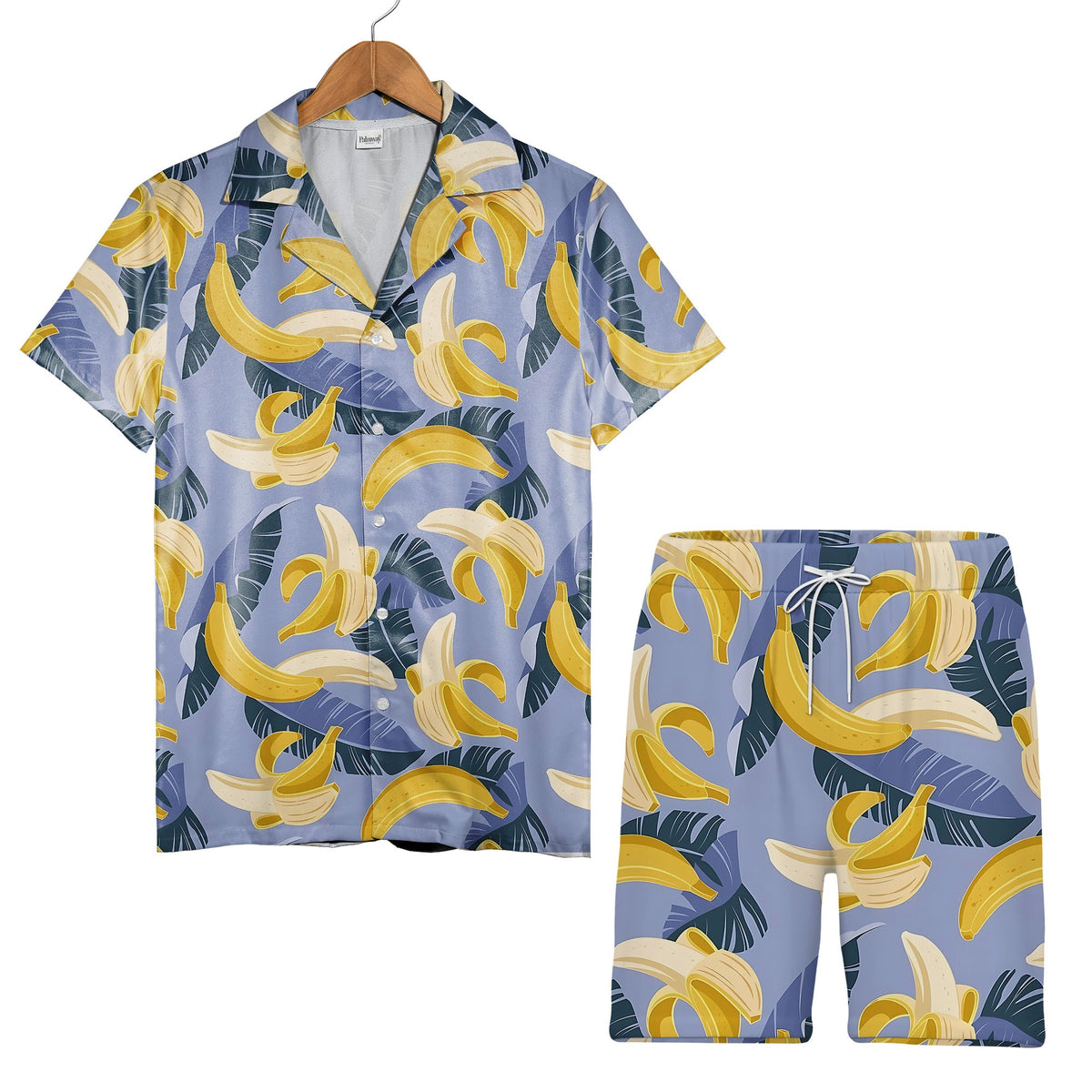 Modern Banana Hawaiian Shirt with Teal Leaves on Soft Lavender