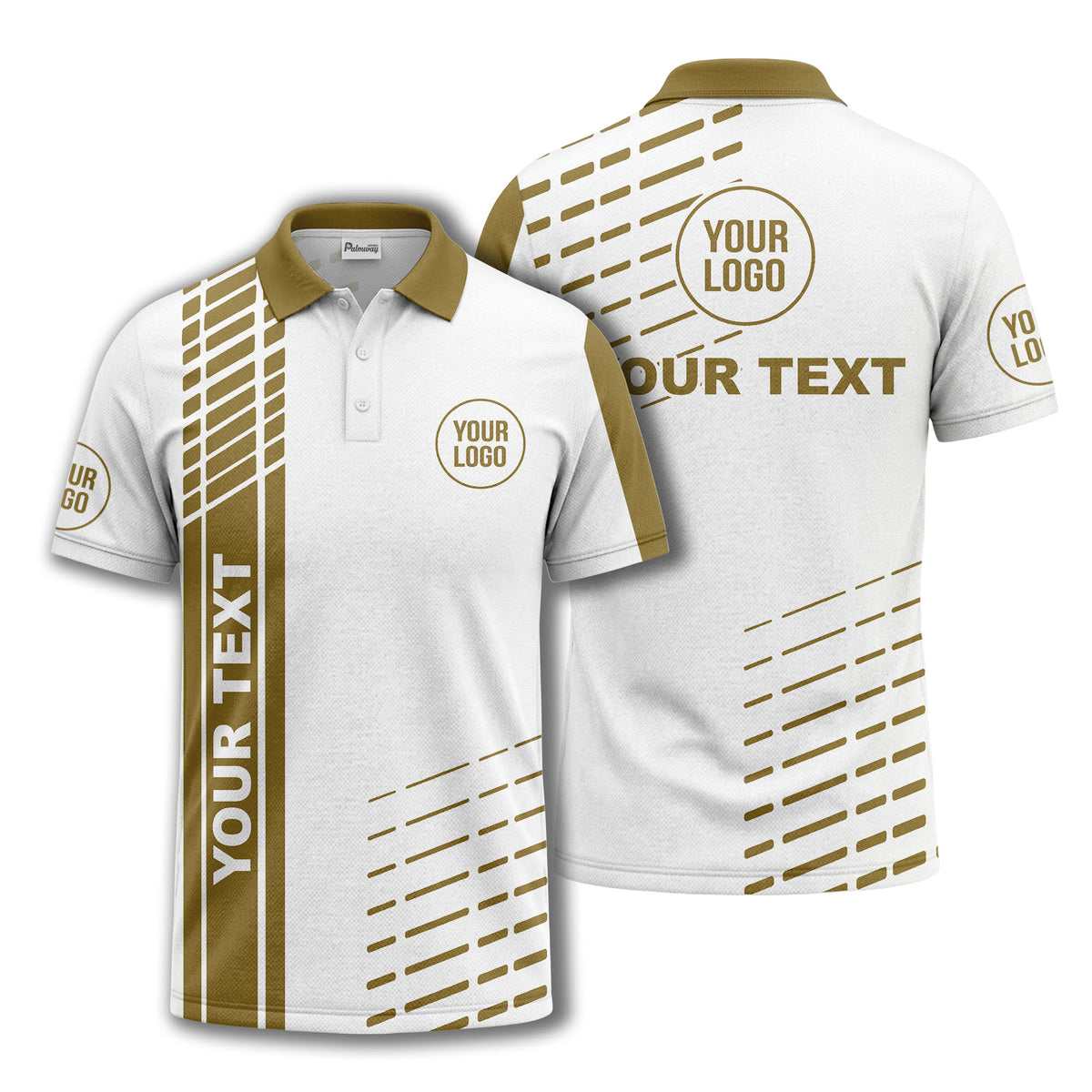 modern vertical stripe & dashed line graphic custom text logo polo shirt