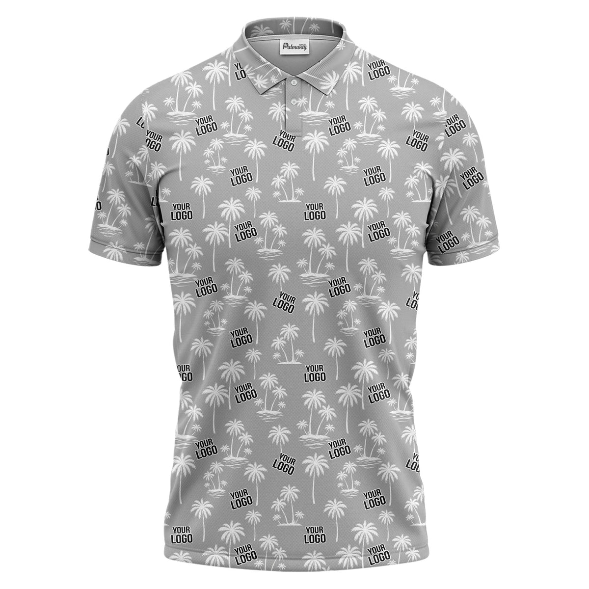 monochrome palm trees & custom logo repeat black white polo shirt