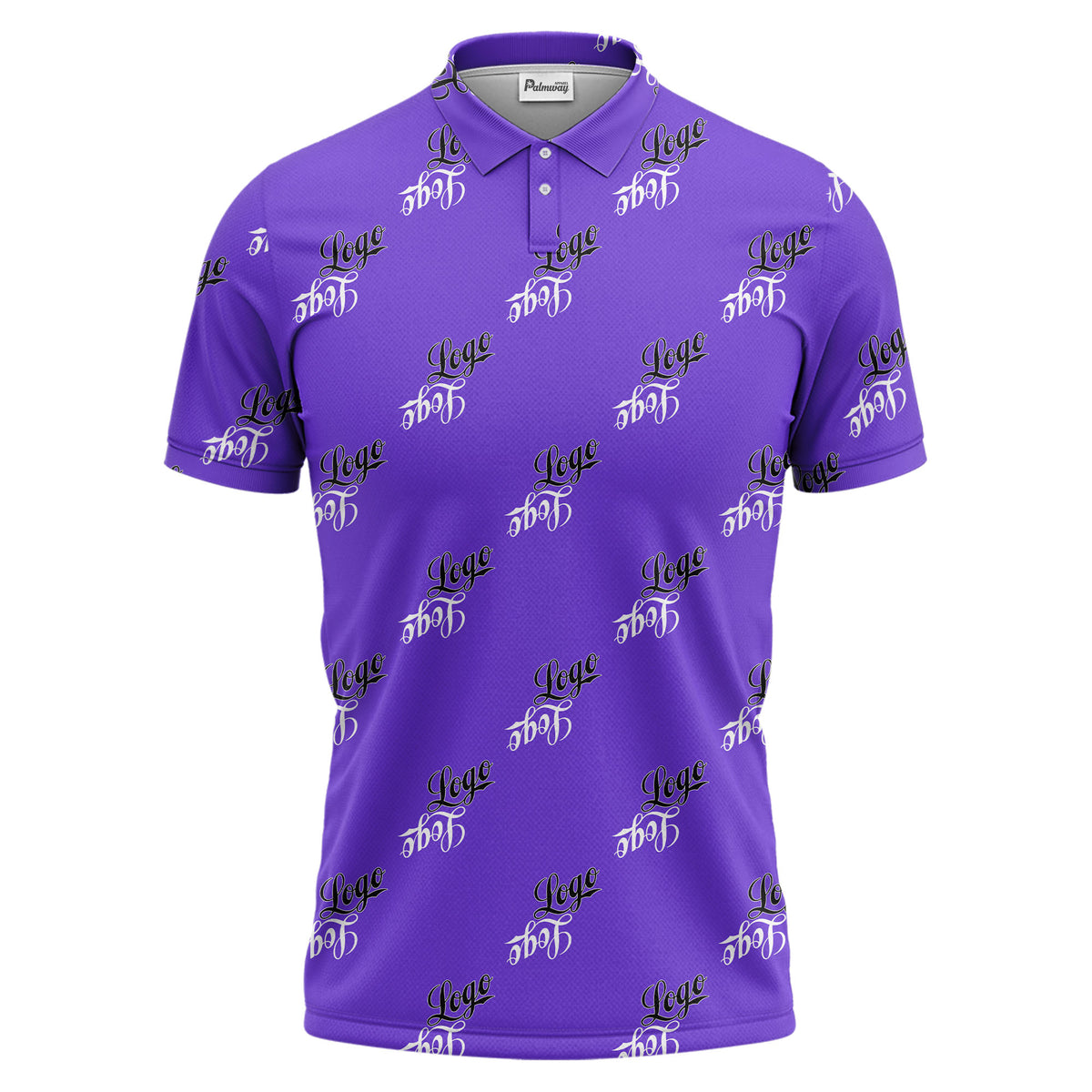 monochrome script logo repeat pattern all over print polo shirt for men
