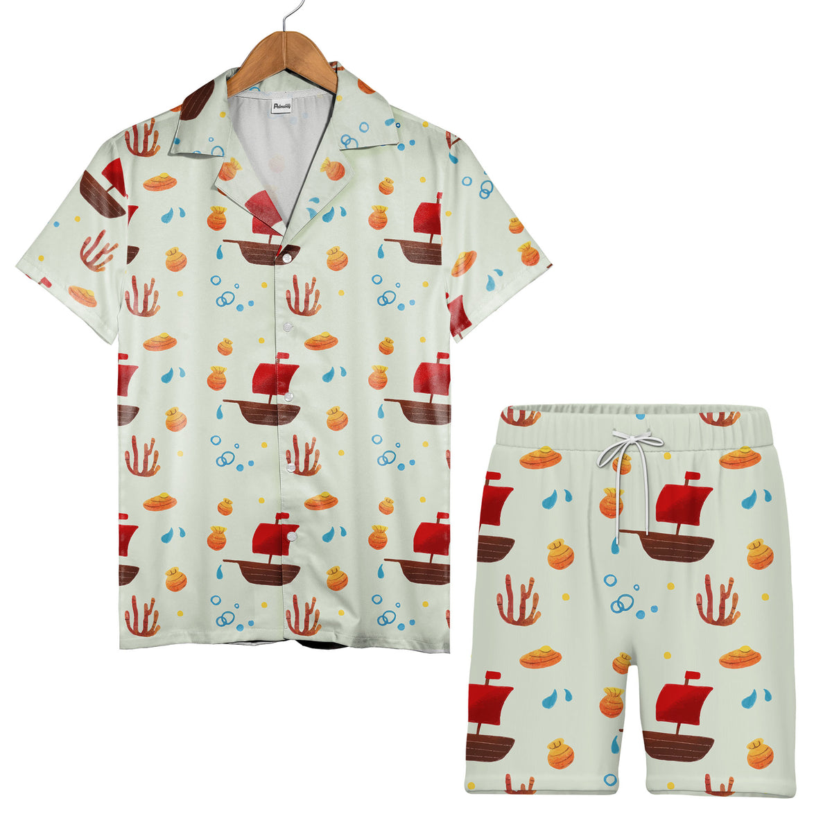 Ocean Sailboat & Seashell Hawaiian Shirt – Coral Reef Nautical Adventure