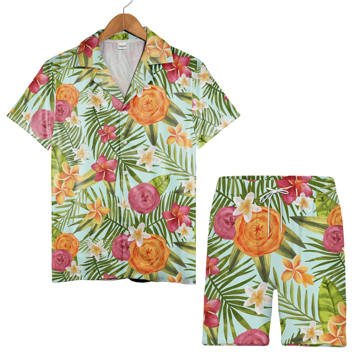 Pale Cream Watercolor Hibiscus Hawaiian Shirt with Berries and Paint Splatters