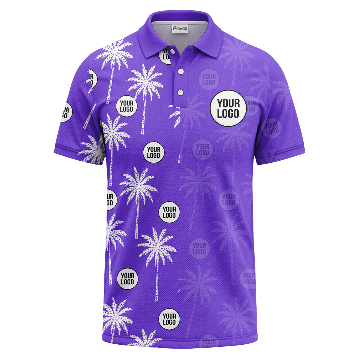 palm trees & custom logo circle repeat graphic polo shirt