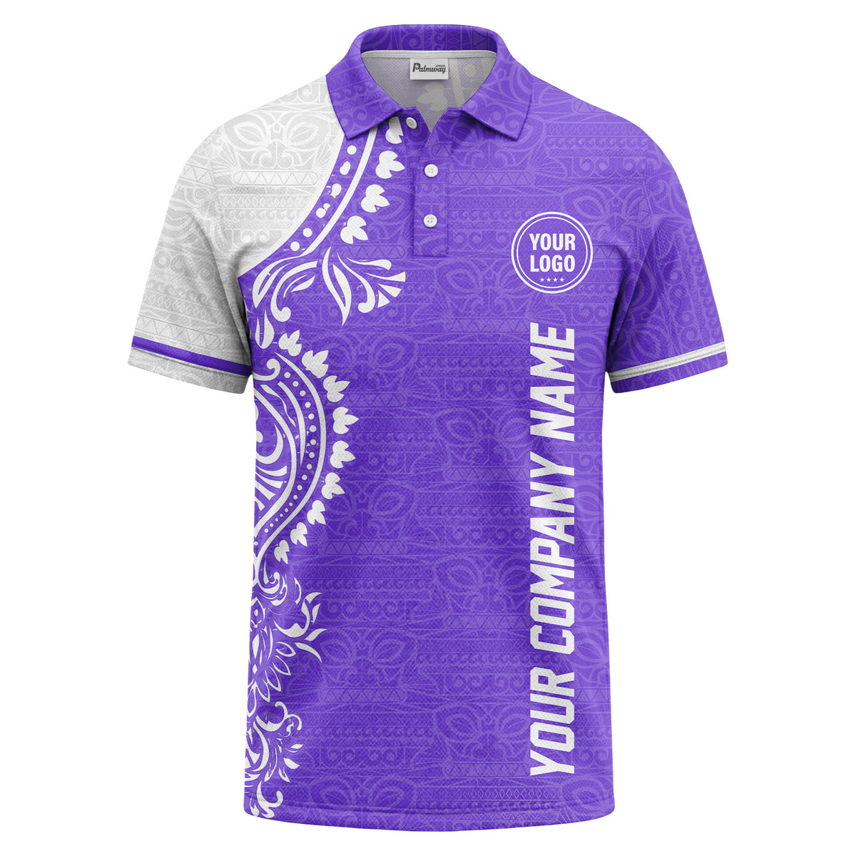 polynesian tribal floral motif black white polo shirt