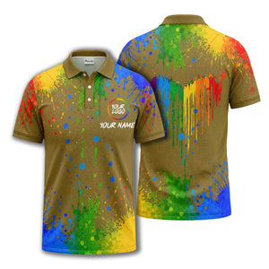 rainbow paint splatter custom logo personalized polo shirt
