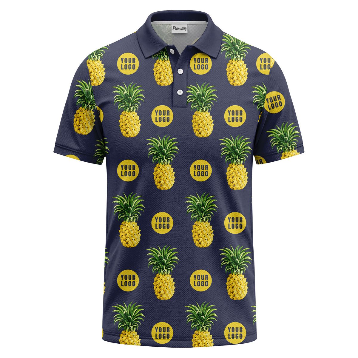 realistic pineapple repeat & custom logo black polo shirt