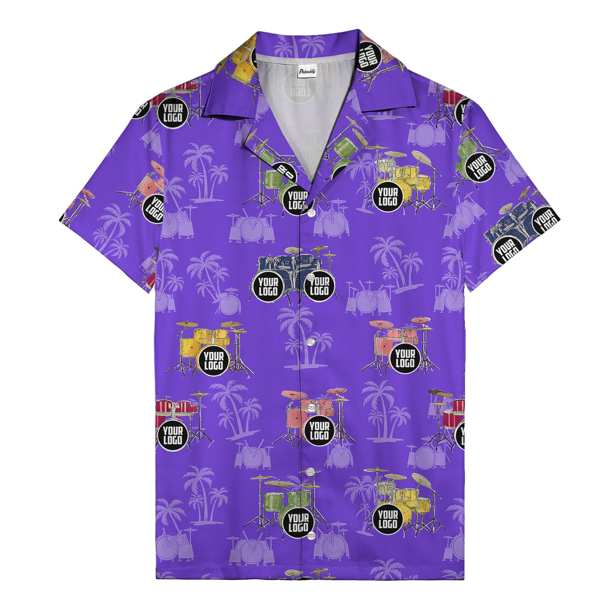 rockin' drum kits & palm trees repeat hawaiian shirt for musicians