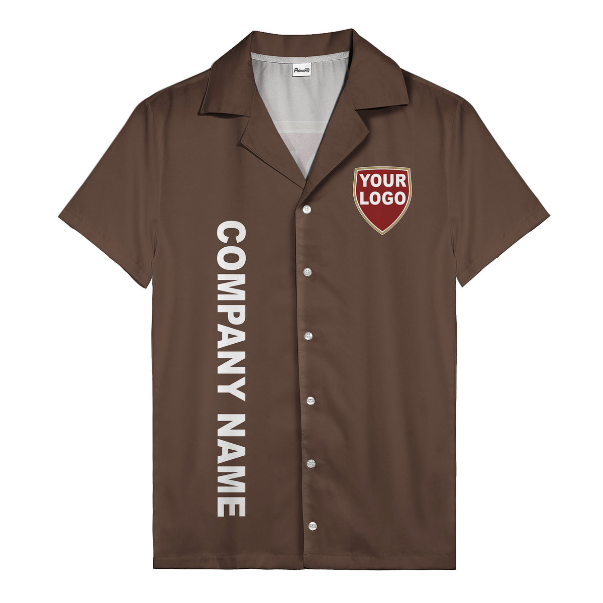 shield logo & vertical text customizable corporate hawaiian shirt