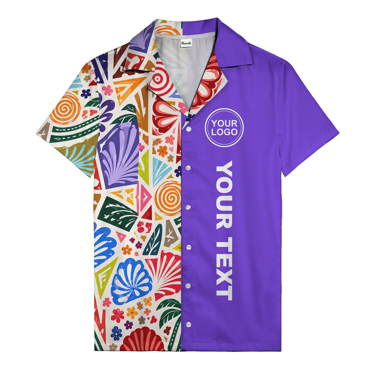 spiral motifs palm leaves hibiscus geometric hawaiian shirt for men