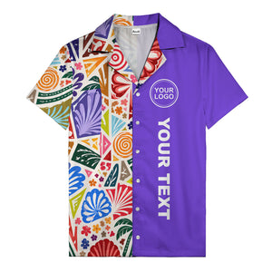 spiral motifs palm leaves hibiscus geometric hawaiian shirt for men