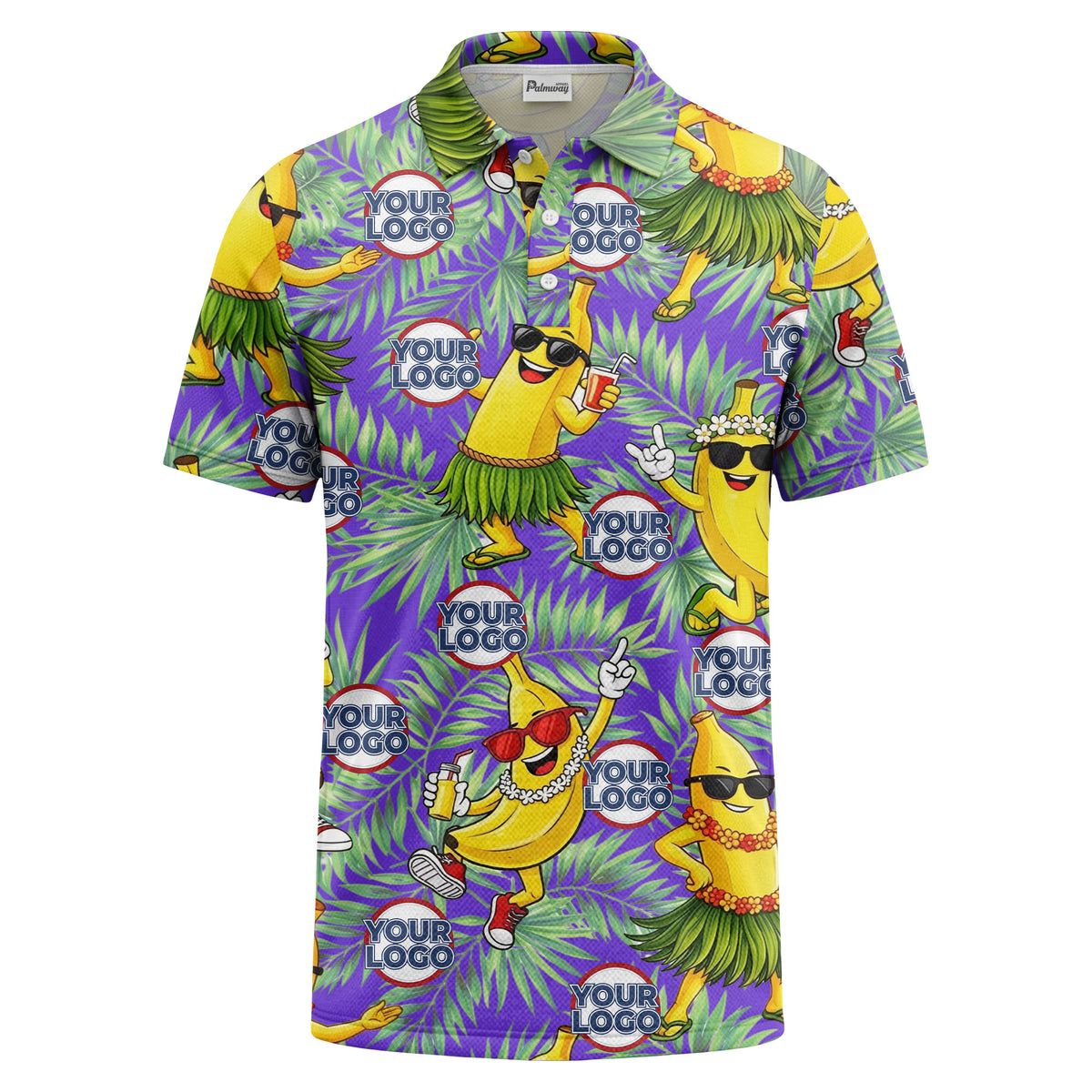 sunglass bananas luau palm leaves polo shirt for men