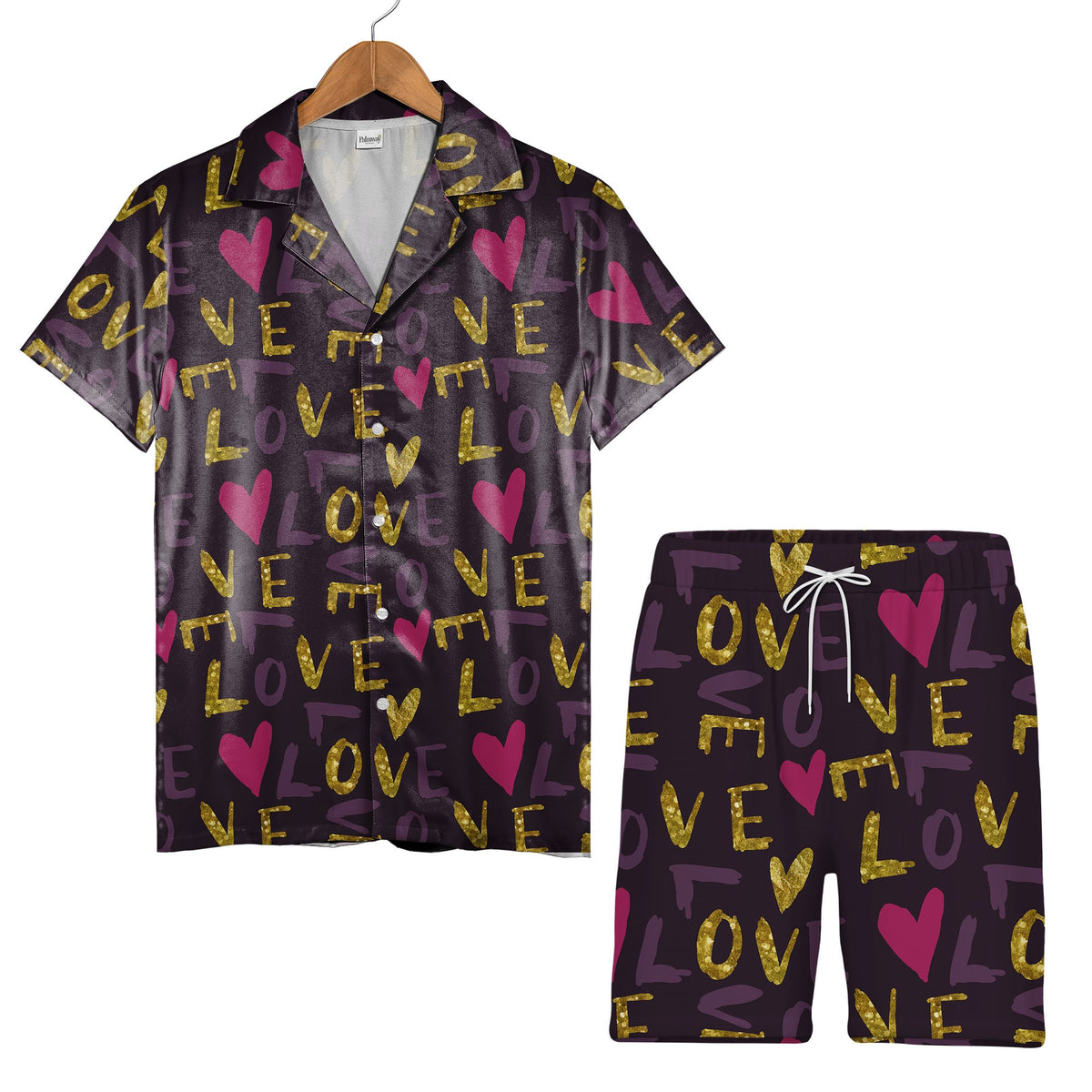 Sweet Pink Hearts Hawaiian Shirt with Large Flowers and Ribbon Bows