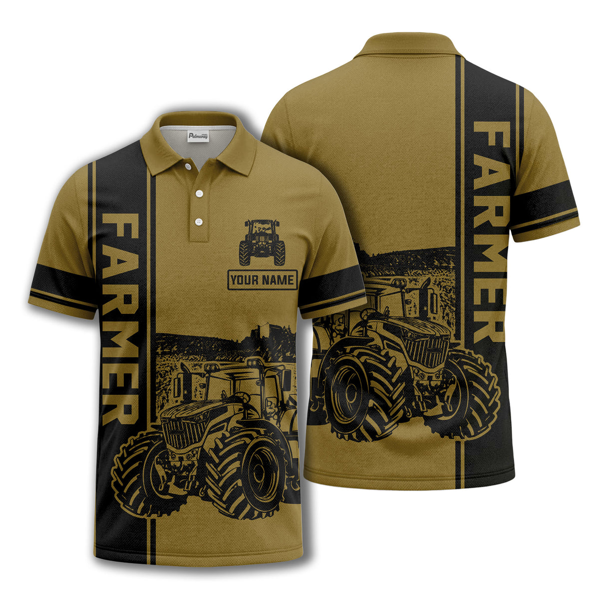 tractor farm scene graphic illustration polo shirt for men
