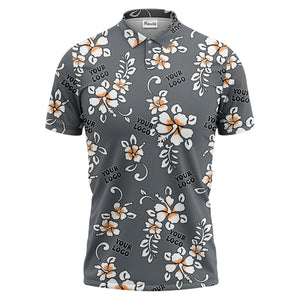 tropical floral hawaiian orange flowers leaves polo shirt for beach getaways