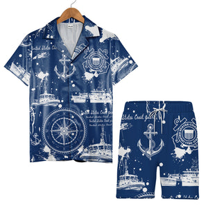 US Coast Guard Hawaiian Shirt - Rescue Boats Helicopter Compass & Anchor Print