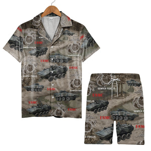 USMC Marine Corps Camouflage Military Vehicles Aloha Button Down Shirt Hawaiian Shirt