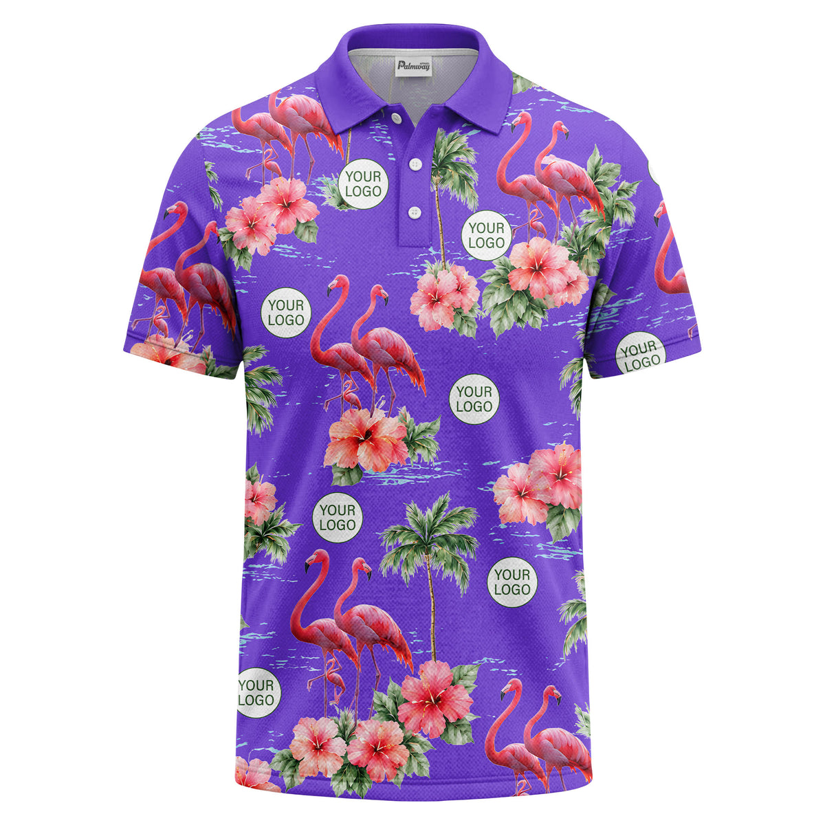 watercolor flamingos & hibiscus palm trees polo shirt for men