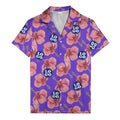 watercolor pink hibiscus & blue logo repeat aloha hawaiian shirt