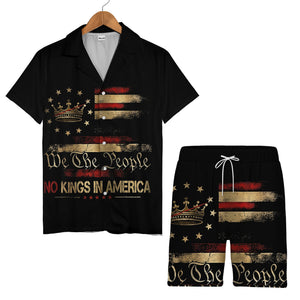 We The People Crown Hawaiian Shirt - Vintage Distressed Gold Stars & Stripes Design