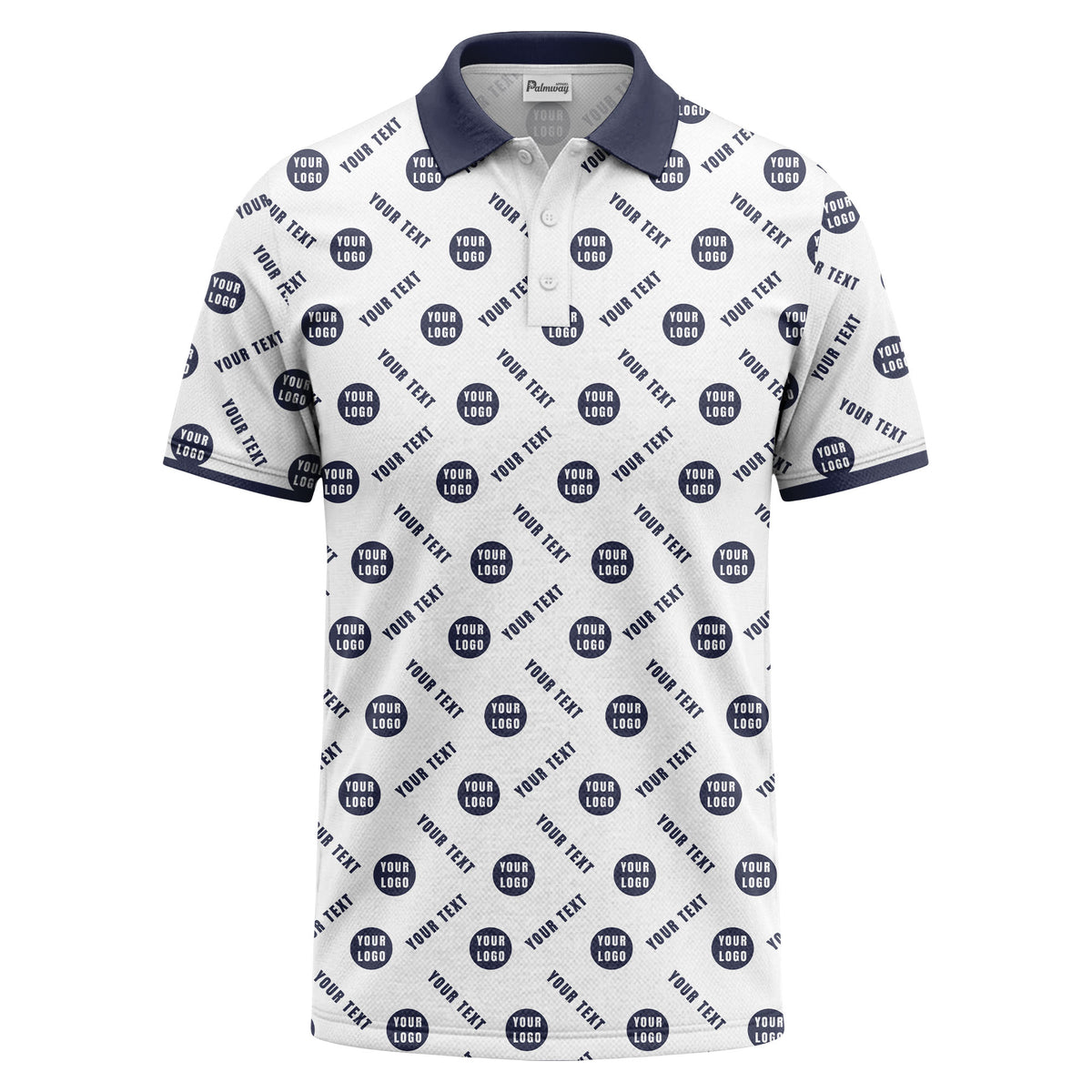 your name & logo repeat pattern all over print custom polo shirt