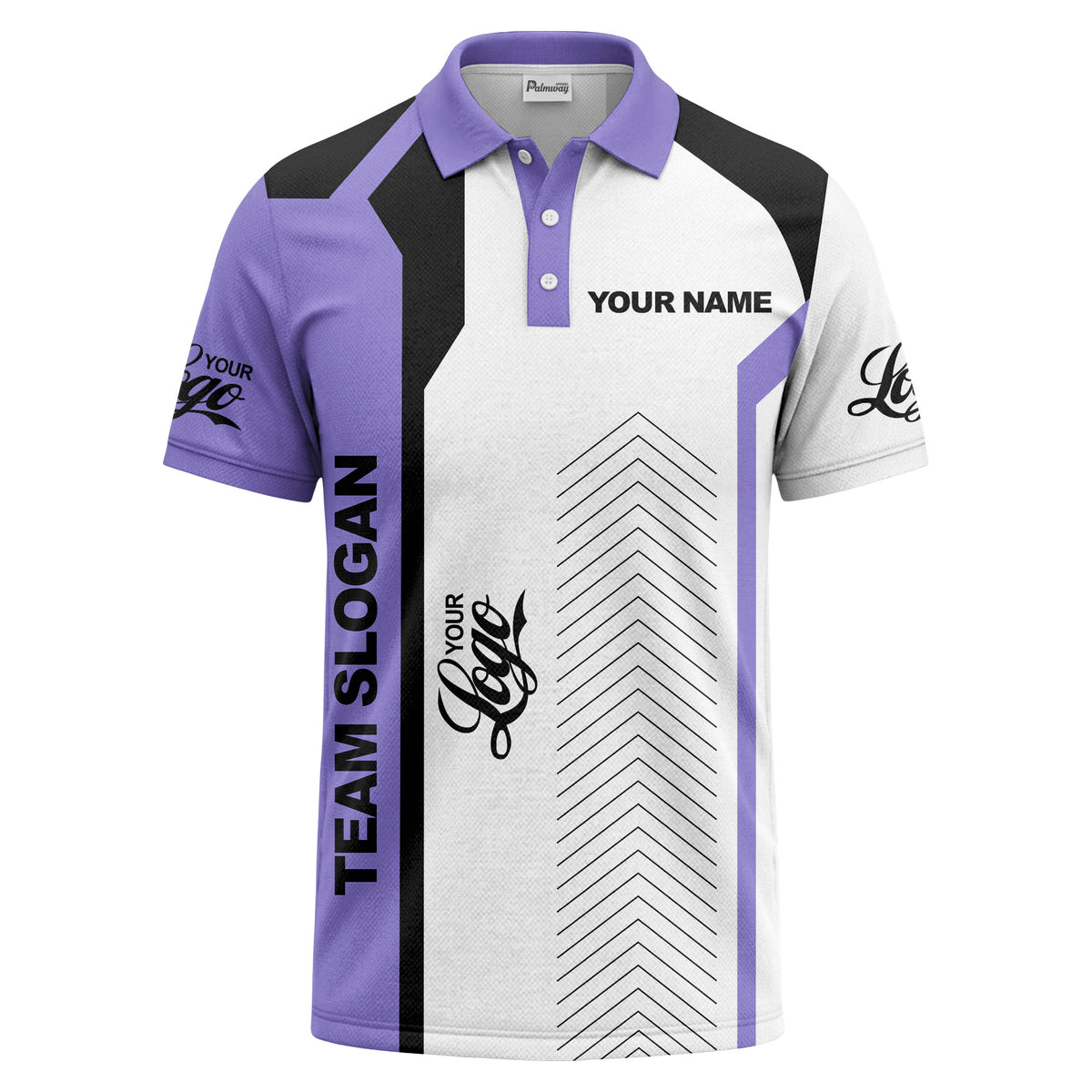 arrow repeat geometric logo & text custom polo shirt